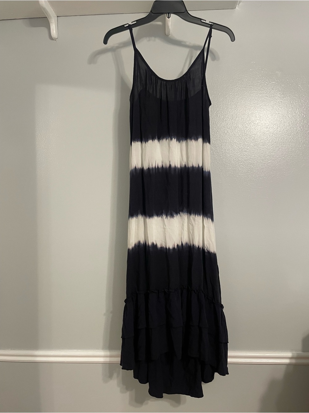 For Cynthia Beachwear Navy Blue White Tie Dye Maxi Dress Cover Up Size Medium